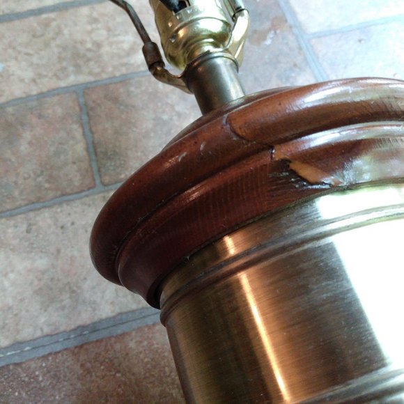 Vintage Mid Century Wood & Brass Tea Tin Canister Cylinder Lamp - Picture 12 of 13